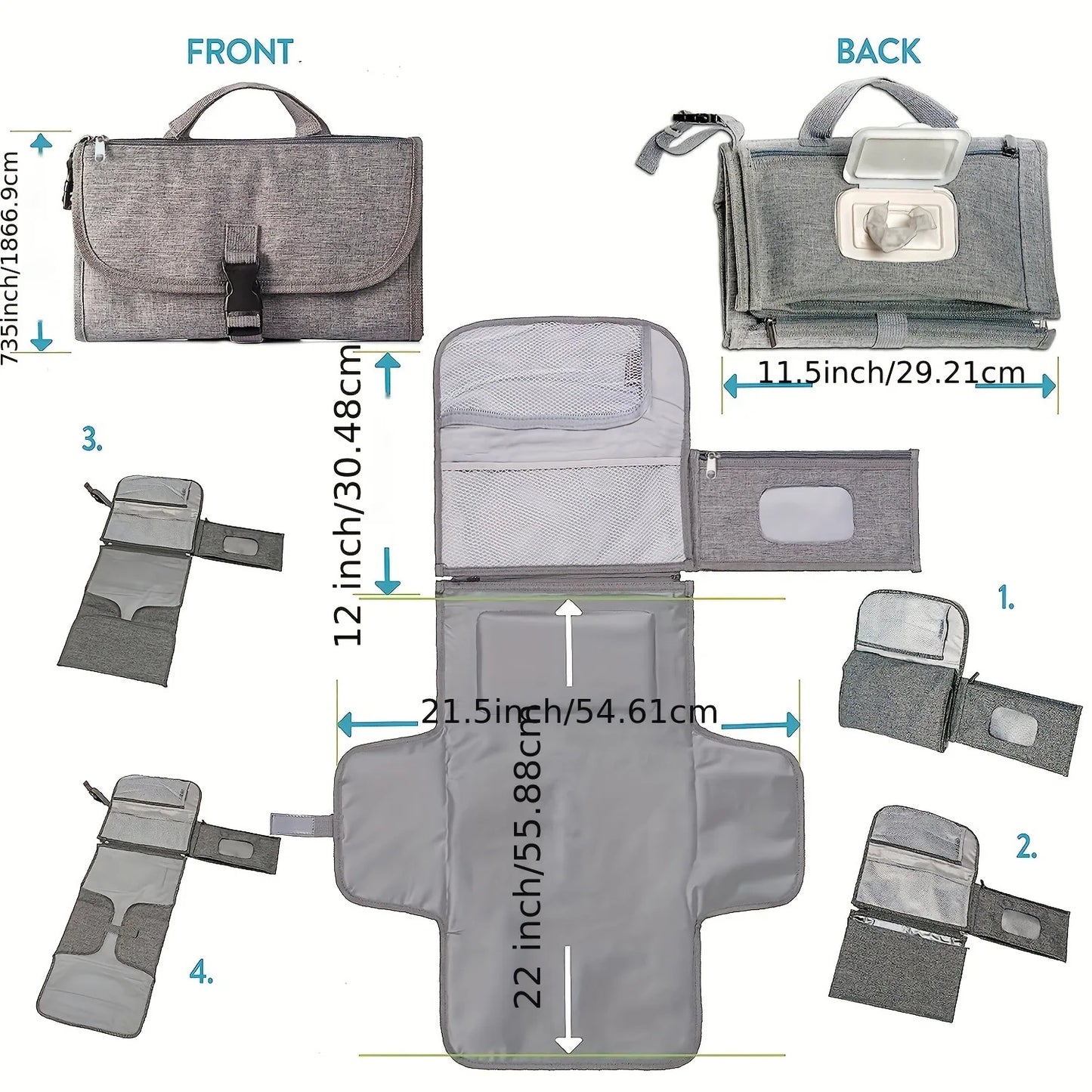 Nappy Change Nomad: Portable Changing Mat with Wipes Pocket & Waterproof Pouch